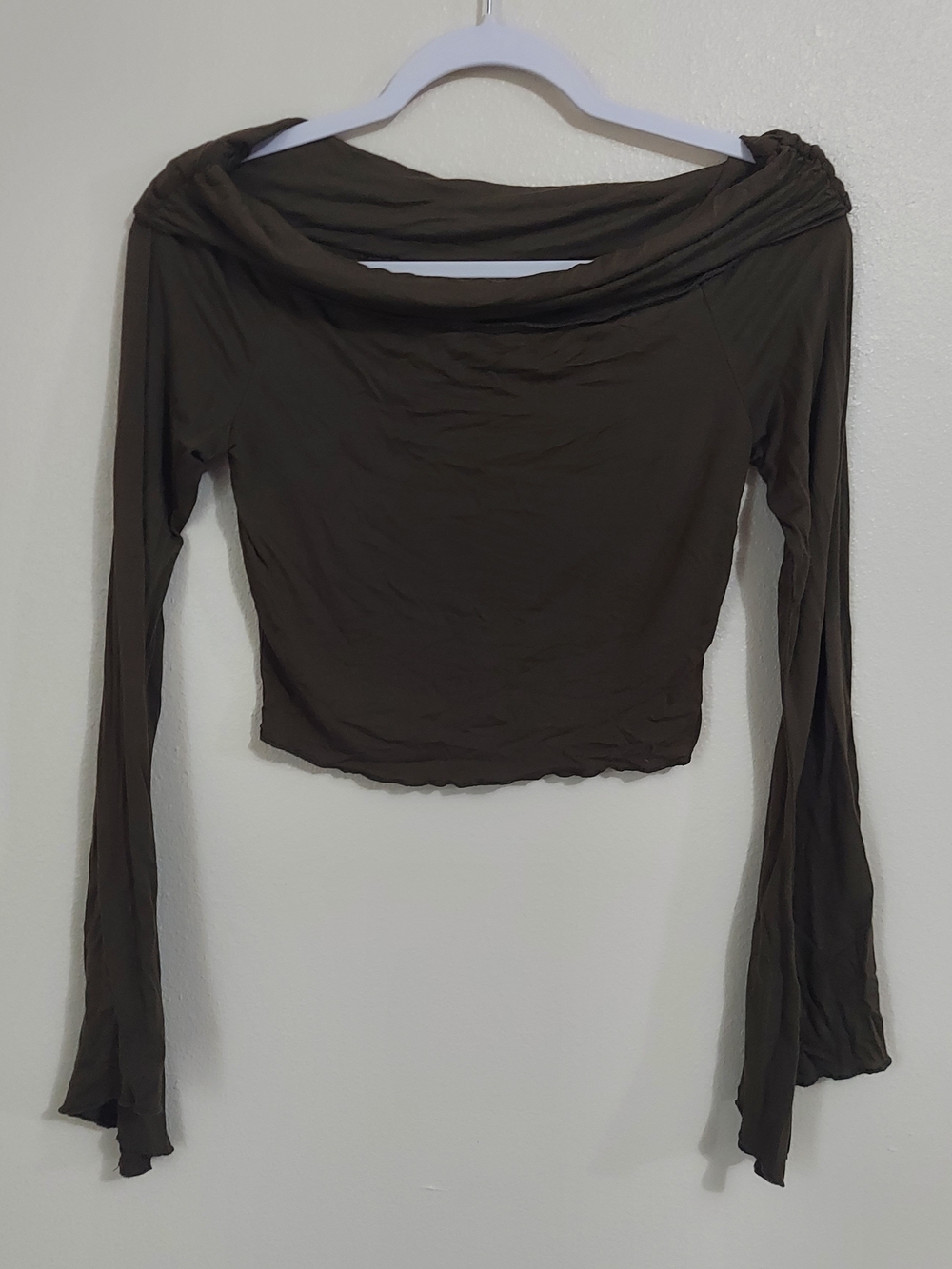 SHEIN Brown Off-Shoulder Long Sleeve Crop Top